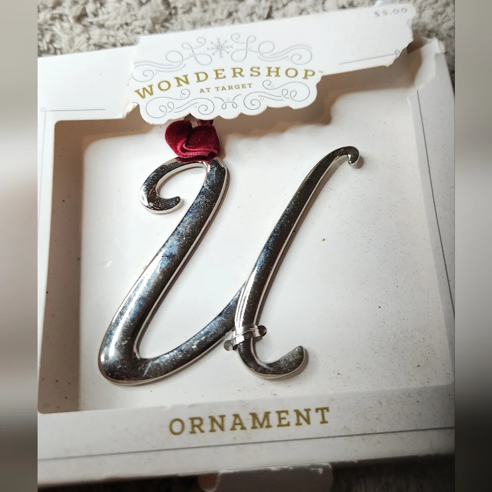Metal Monogram Christmas Tree Ornament Letter U Silver - Wondershop